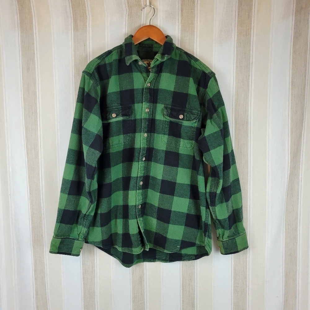 Field and‎ Stream Flannel Button Down Shirt Green Black Plaid Size Large Tall